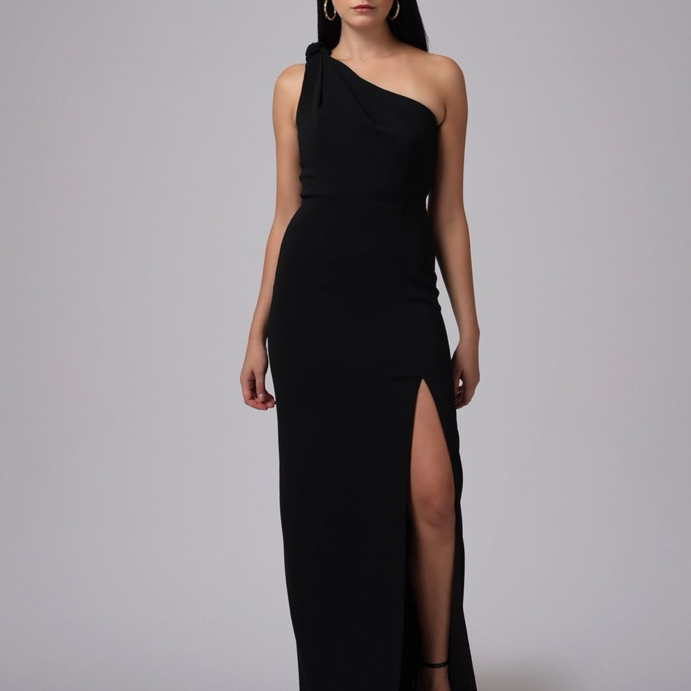 NWT $375 Jay Godfrey Goldie Long Black Formal Knotted One-Shoulder Dress Size 6